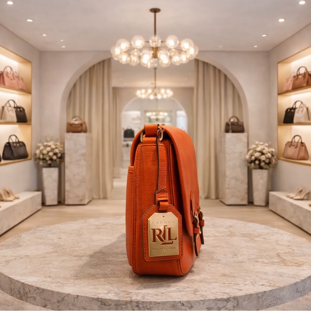 Elegant Ralph Lauren Orange Leather Shoulder Bag - Picture 2 of 4